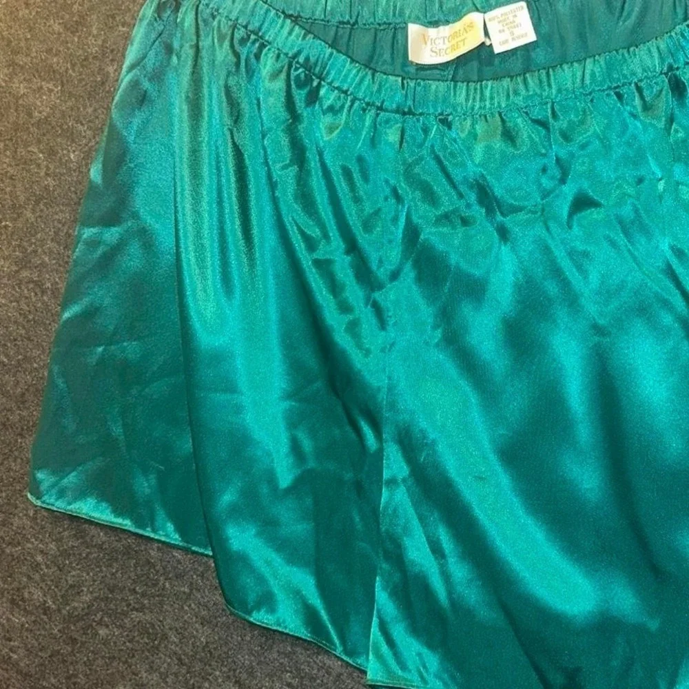 Victoria's Secret Gold Tag Pajama Set Satin Green Size Small Vintage VS gol